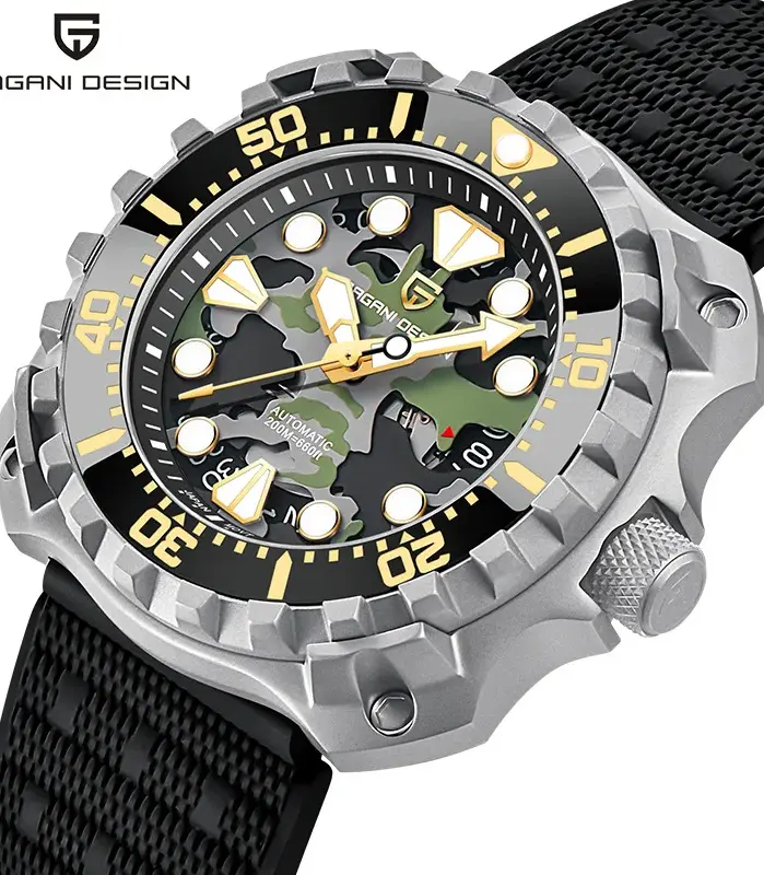 Reloj mecánico PAGANI DESIGN para hombre, esfera hueca de camuflaje militar NH35 Movt zafiro, reloj de pulsera automático resistente al agua de 200m 1