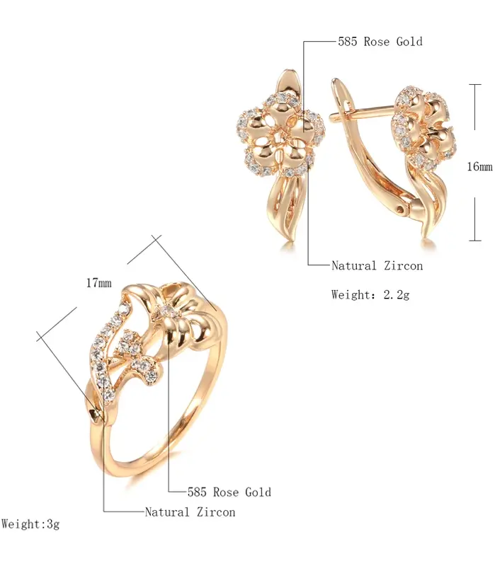 Kinel-Conjunto de pendientes de oro rosa para mujer y niña, aretes de circonia 585 Natural, joyería Vintage, 2021 2