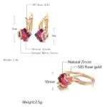 Kinel-Conjunto de pendientes y anillo de circón Natural rojo cuadrado para mujer, aretes colgantes de oro rosa 585, conjuntos de joyería de boda a la moda 2