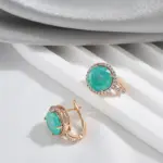 Kinel-pendientes colgantes de circón de corte redondo para mujer, Esmeralda, lujo, Color oro rosa 585, accesorios de boda, joyería fina para uso diario 4