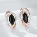 Kinel-pendientes colgantes de circonita Natural para mujer, inusuales, brillantes, negros, de lujo, Color oro rosa 585, joyería fina diaria para fiesta de boda 4
