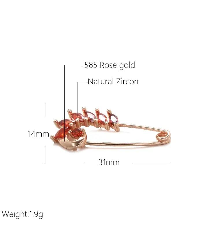 Kinel-broche de circón rojo Natural para mujer, broche fino de oro rosa 2022, joyería creativa de boda, novedad de 585 2