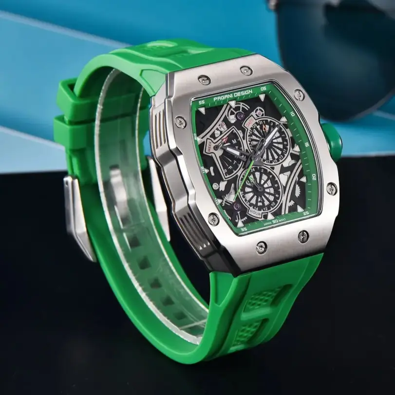 Reloj PAGANI DESIGN Skeleton, reloj automático de cuarzo para hombre, reloj de zafiro cuadrado de silicona de 41MM, reloj masculino resistente al agua 3