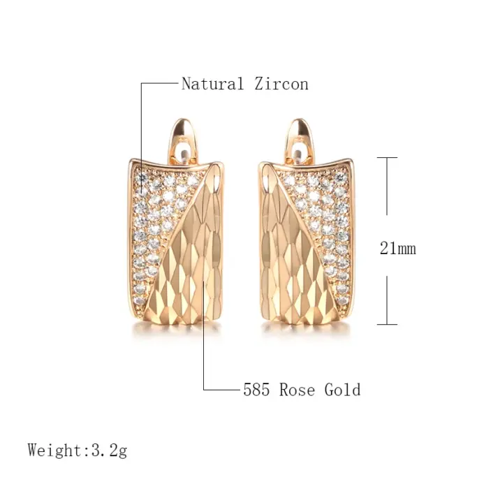 Kinel-pendientes cuadrados con patrón para mujer, aretes de circonita Natural de oro rosa 585, joyería de boda étnica para novia 2