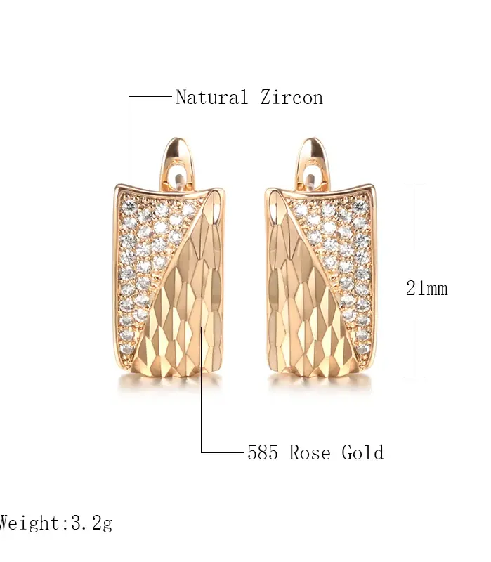 Kinel-pendientes cuadrados con patrón para mujer, aretes de circonita Natural de oro rosa 585, joyería de boda étnica para novia 2