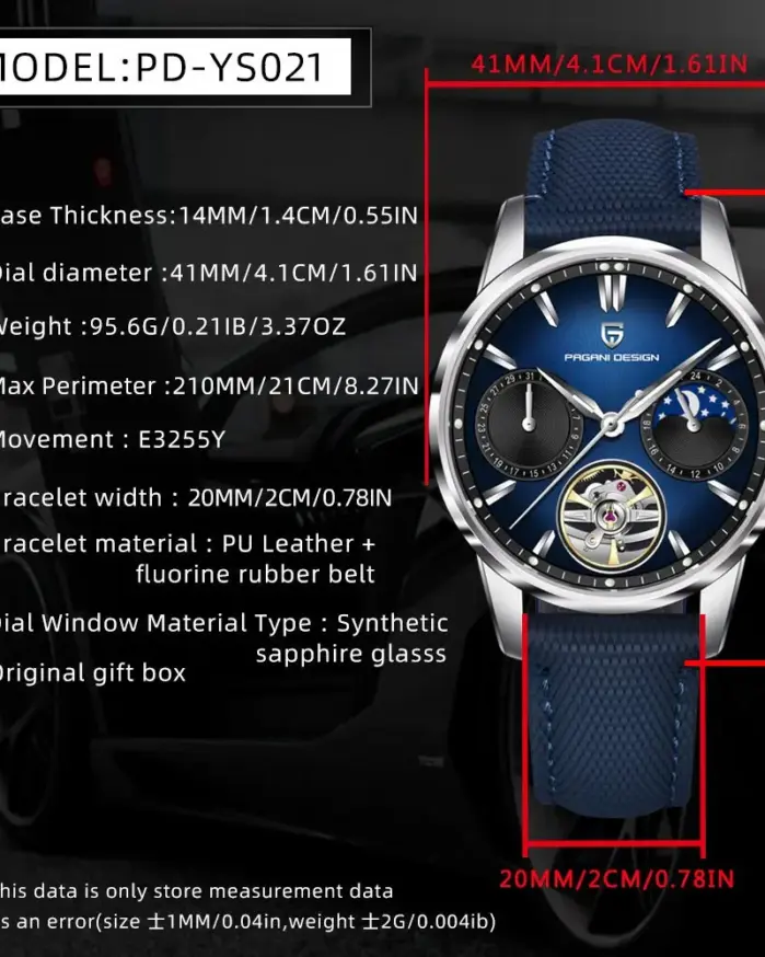 Reloj Mecánico Automático de Lujo Pagani Design PD-YS021, 41MM, para Hombre, Acero Inoxidable, Resistente al Agua 100m 2
