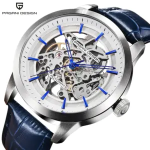 Marca PAGANI DESIGN, reloj dorado de cuero de moda para hombre, relojes mecánicos automáticos con esqueleto resistente al agua, caja Masculino 1