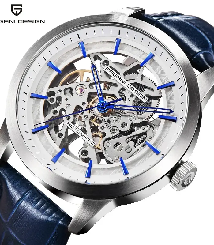 Marca PAGANI DESIGN, reloj dorado de cuero de moda para hombre, relojes mecánicos automáticos con esqueleto resistente al agua, caja Masculino 1