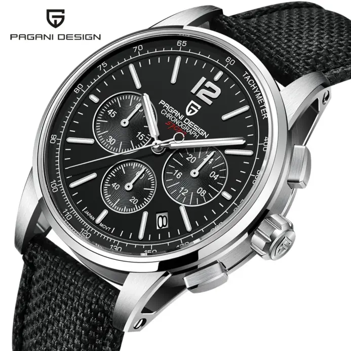 PAGANI DESIGN Reloj deportivo clásico de cuarzo para hombre de 41 mm Japón VK63 Movt 100 M cronógrafo de acero inoxidable de zafiro resistente al agua 1