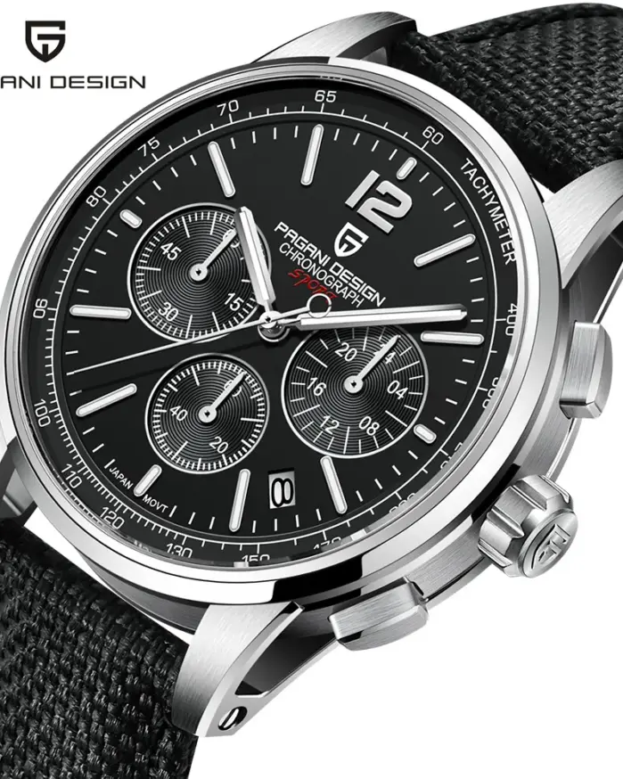 PAGANI DESIGN Reloj deportivo clásico de cuarzo para hombre de 41 mm Japón VK63 Movt 100 M cronógrafo de acero inoxidable de zafiro resistente al agua 1