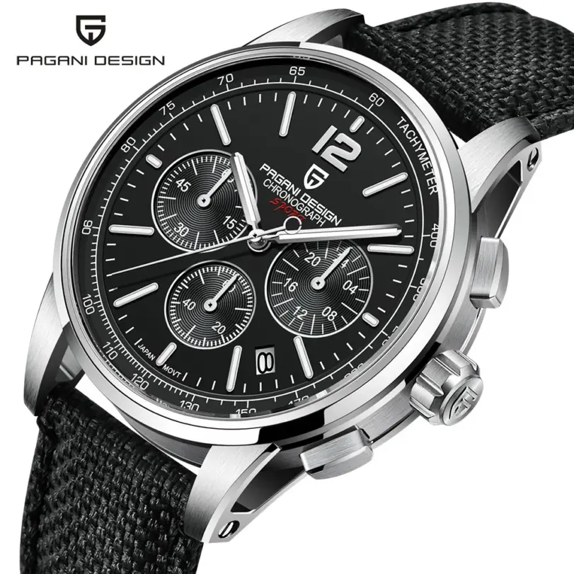 PAGANI DESIGN Reloj deportivo clásico de cuarzo para hombre de 41 mm Japón VK63 Movt 100 M cronógrafo de acero inoxidable de zafiro resistente al agua 1