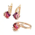 Kinel-Conjunto de pendientes y anillo de circón Natural rojo cuadrado para mujer, aretes colgantes de oro rosa 585, conjuntos de joyería de boda a la moda 1