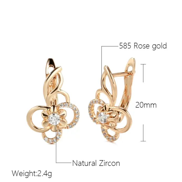 Kinel Trend-pendientes colgantes de circonita Natural para mujer, flor hueca bonita, Color oro rosa 585, joyería diaria creativa a la moda para chicas 2