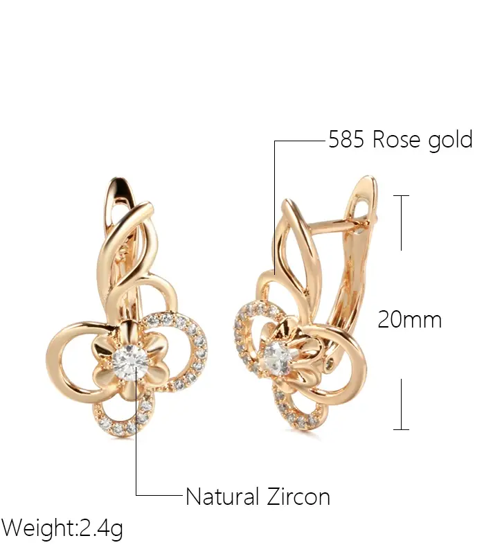 Kinel Trend-pendientes colgantes de circonita Natural para mujer, flor hueca bonita, Color oro rosa 585, joyería diaria creativa a la moda para chicas 2