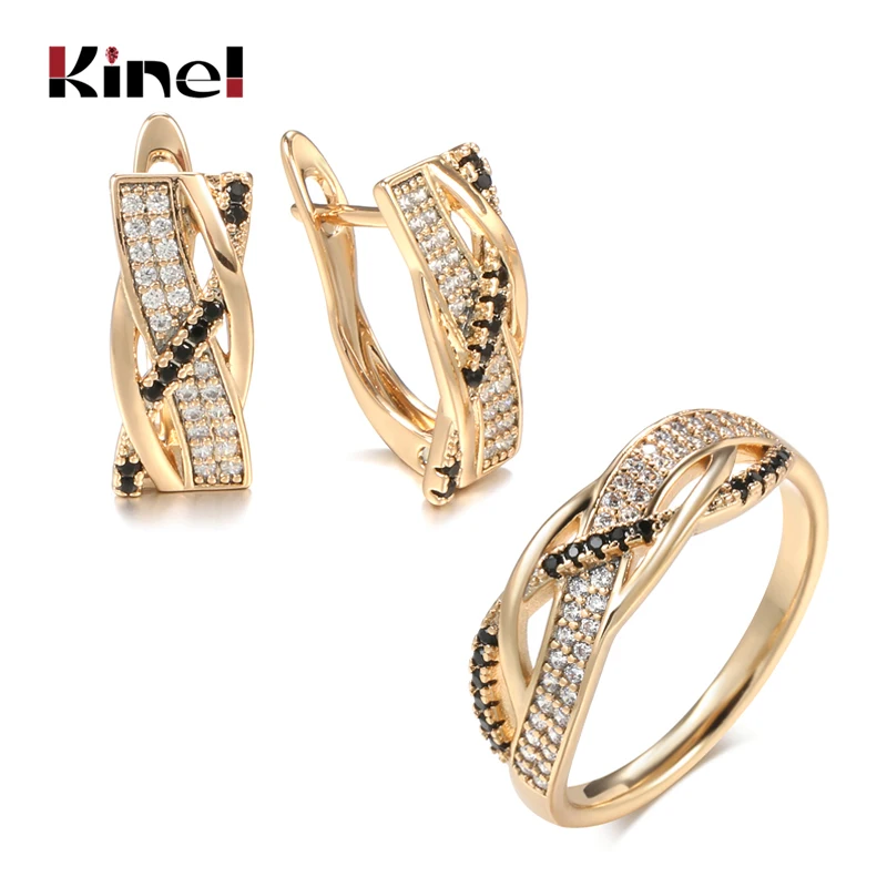 Kinel-Conjunto de anillos y pendientes de circonita Natural para mujer, aretes de oro rosa 585 con Cruz geométrica, conjuntos de joyería Vintage 1 Kinel-Conjunto de anillos y pendientes de circonita Natural para mujer, aretes de oro rosa 585 con Cruz geométrica, conjuntos de joyería Vintage 1