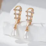 Kinel-pendientes de gota de agua con perlas para mujer, aretes de lujo, Color oro rosa 585, accesorios de circón Natural, joyería fina diaria 3
