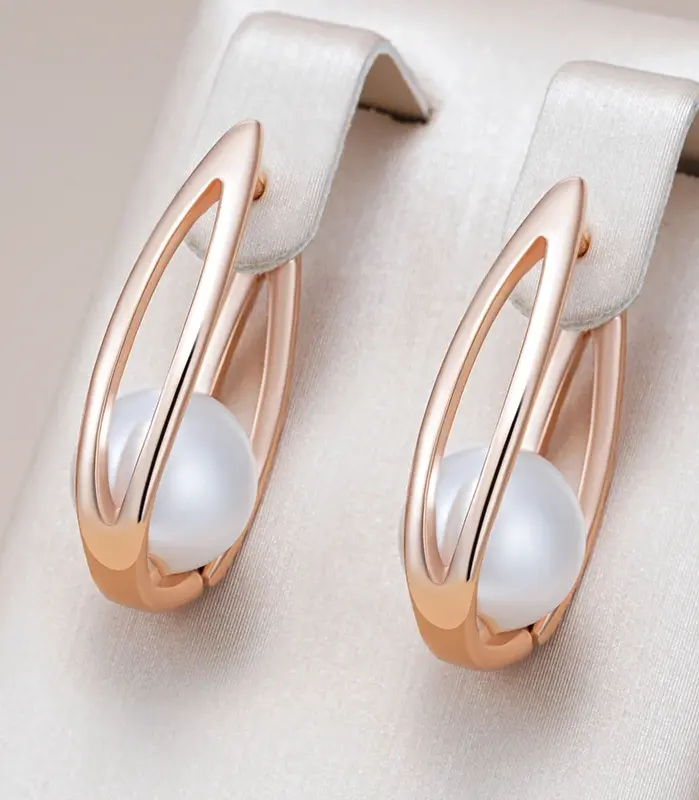 Kinel-pendientes colgantes de perlas brillantes para mujer, moda novedosa, lujo, Color oro rosa 585, joyería fina geométrica de alta calidad para uso diario 1