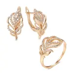 Kinel-Conjunto de pendientes y anillos de oro rosa 585, flor de circón Natural a la moda, pendiente Vintage, anillo, regalo, conjunto de joyería fina diaria 1 Kinel-Conjunto de pendientes y anillos de oro rosa 585, flor de circón Natural a la moda, pendiente Vintage, anillo, regalo, conjunto de joyería fina diaria 1