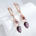 Kinel-pendientes largos de circonita Natural púrpura para mujer, accesorios de gota de agua de oro rosa 585, joyería diaria para boda 4