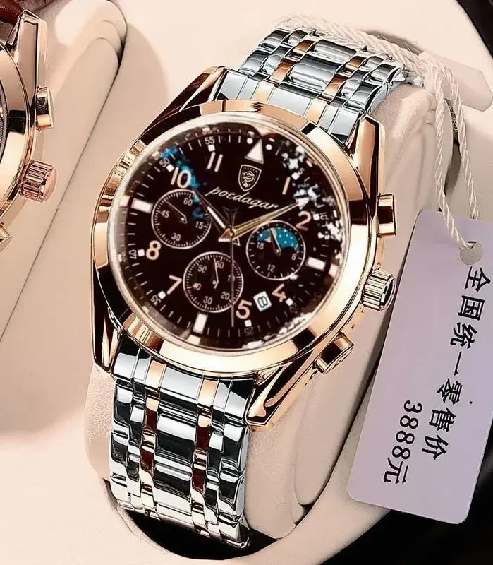 POEDAGAR-reloj deportivo de lujo para hombre, cronógrafo de cuarzo, resistente al agua, color oro rosa, 2021 1