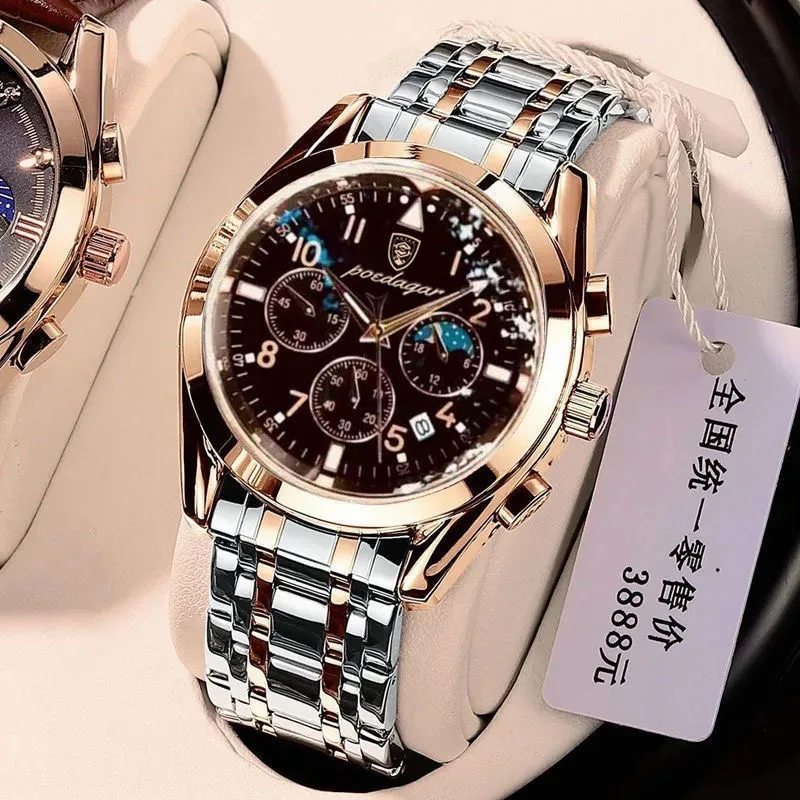 POEDAGAR-reloj deportivo de lujo para hombre, cronógrafo de cuarzo, resistente al agua, color oro rosa, 2021 1 POEDAGAR-reloj deportivo de lujo para hombre, cronógrafo de cuarzo, resistente al agua, color oro rosa, 2021 1