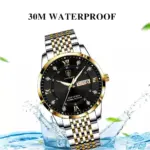 Reloj para hombre, de acero inoxidable, de lujo, con botón pulsador, cierre oculto, resistente al agua, luminoso, con fecha, semana, relojes de pulsera deportivos 4