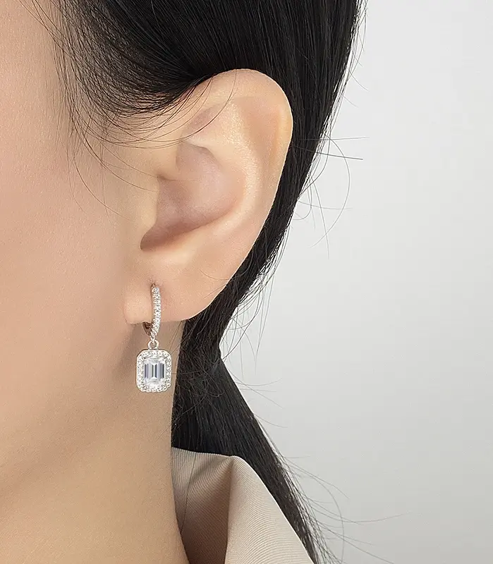 pendientes de moissanita con corte de Esmeralda radiante para mujer, plata pura S925, diamantes cultivados en laboratorio, joyería de boda de lujo 2