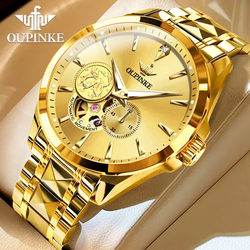 Reloj de pulsera de dragón dorado para hombre, cronógrafo de lujo, mecánico, luminoso 1 Reloj de pulsera de dragón dorado para hombre, cronógrafo de lujo, mecánico, luminoso 1