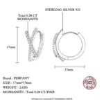 pendientes de aro de moissanita para mujer, 0,28 CT, plata pura S925, diseño cruzado, diamante de laboratorio, joyería de moda, regalo de fiesta 3