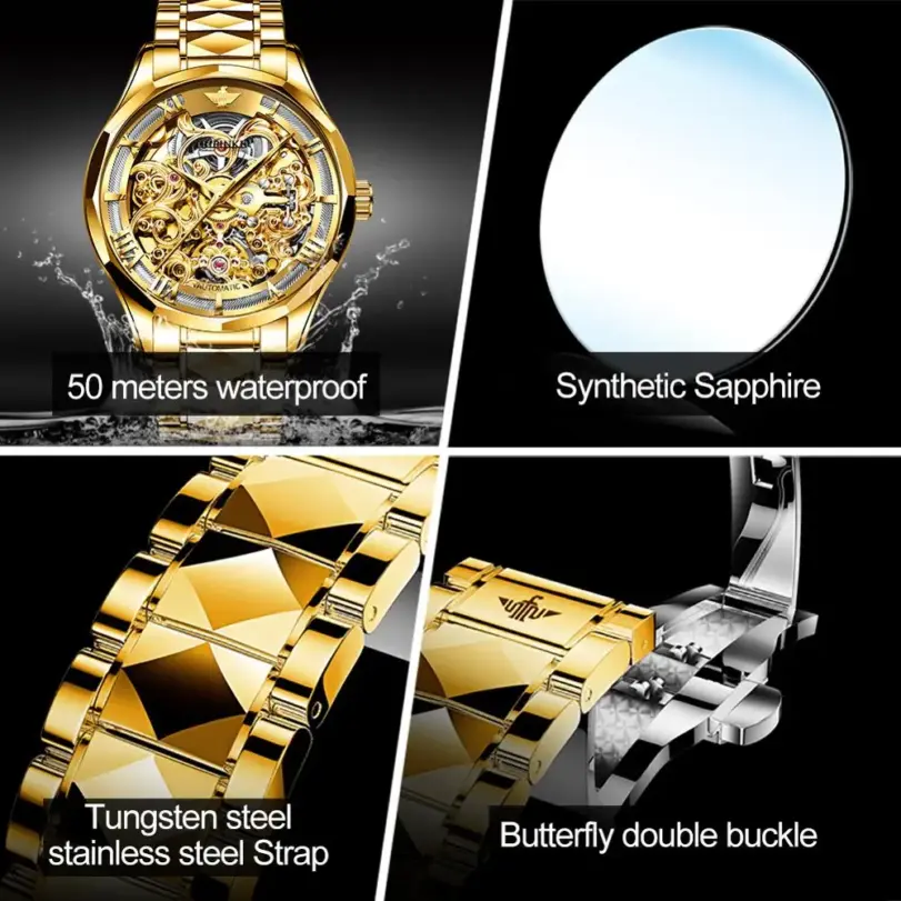 OUPINKE-Reloj de pulsera mecánico automático para hombre, cronógrafo de acero de tungsteno con espejo de zafiro, marca superior de lujo 3