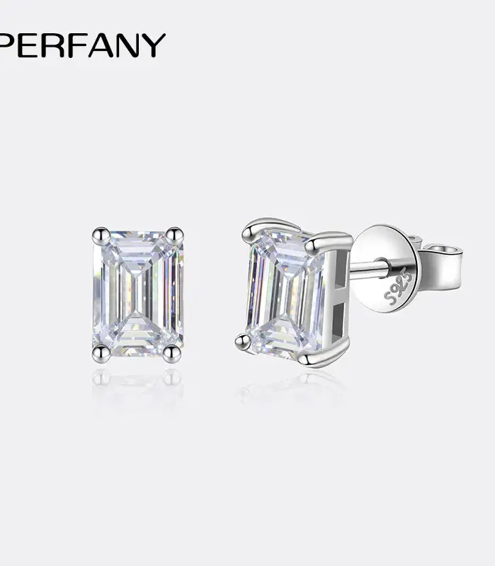 pendientes de moissanita con esmeralda/corte de radiación para mujer, joyería de boda de diamante de laboratorio Rectangular de plata pura S925, 2 quilates 1