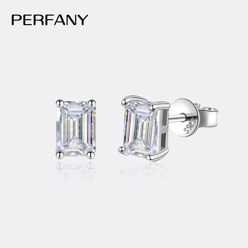 pendientes de moissanita con esmeralda/corte de radiación para mujer, joyería de boda de diamante de laboratorio Rectangular de plata pura S925, 2 quilates 1 pendientes de moissanita con esmeralda/corte de radiación para mujer, joyería de boda de diamante de laboratorio Rectangular de plata pura S925, 2 quilates 1