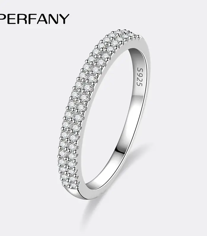 anillo de moissanita para mujer S925 plata pura laboratorio doble fila diamante boda eterna joyería de alta gama 1