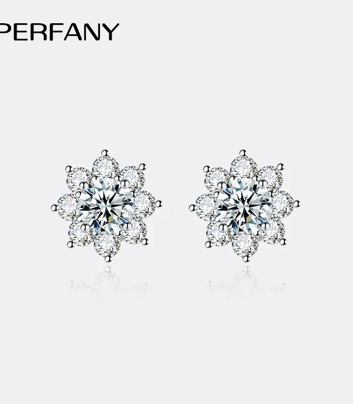 Pendientes de moissanita de 0,3-1 quilates para mujer, pendientes de diamantes de imitación de copo de nieve de plata pura S925, joyería de alta gama para boda 1