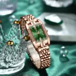 Reloj para mujer, relojes de cuarzo cuadrados con esfera verde de diamante de lujo a la moda, reloj de pulsera resistente al agua de acero inoxidable para mujer, regalo 5