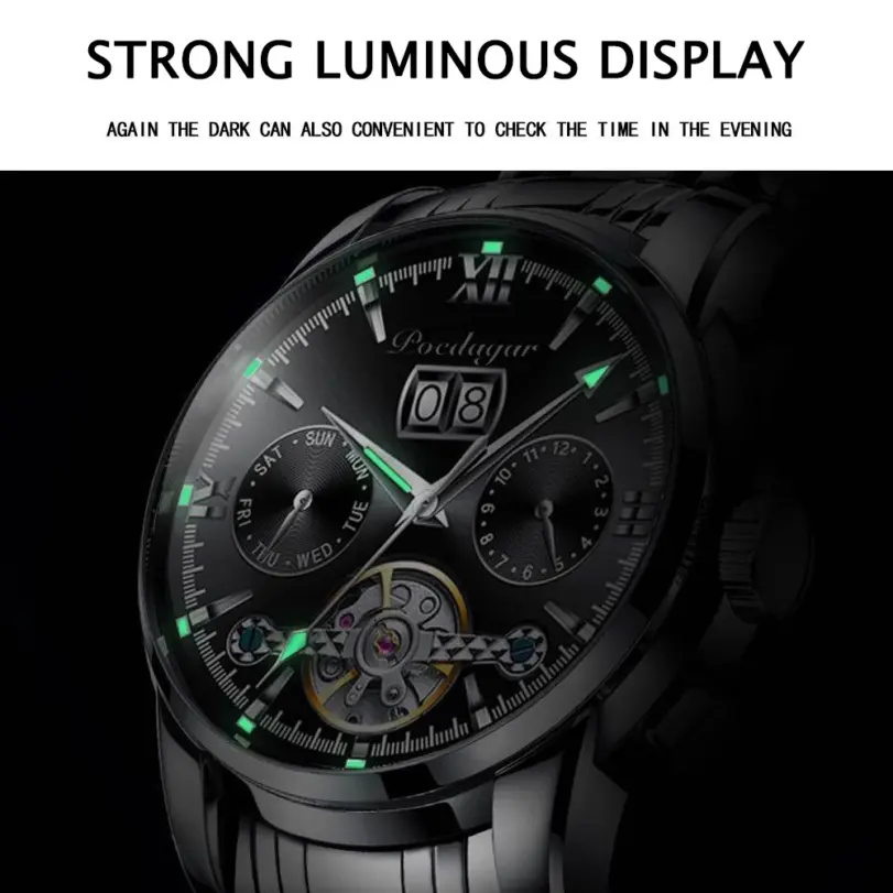 Reloj de negocios reloj Tourbillon mecánico automático para hombre, relojes deportivos de acero inoxidable a la moda de lujo, reloj Masculino 3