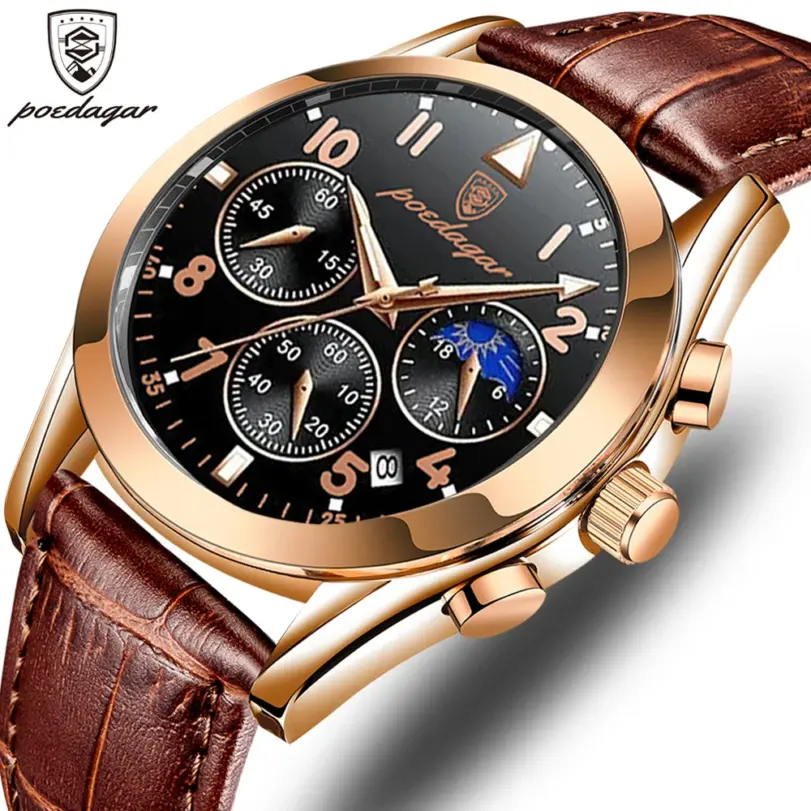 Reloj de pulsera para hombre, de cuero, luminoso, resistente al agua, de lujo, de cuarzo, nuevo, 2021 2