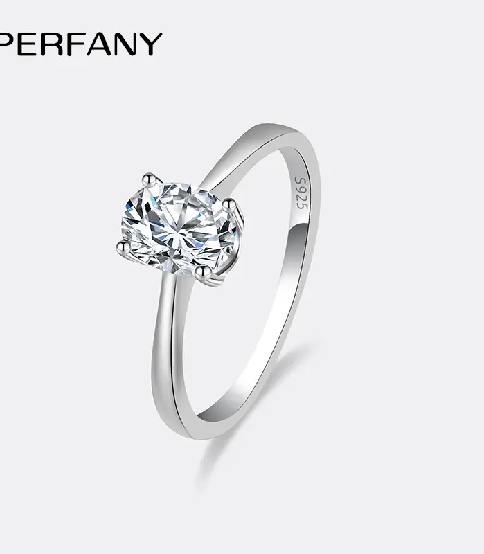 Anillo de moissanita ovalado para mujer, 1/2/3CT, plata pura S925, huevo de Paloma, anillo de compromiso brillante, regalo de joyería de boda 1