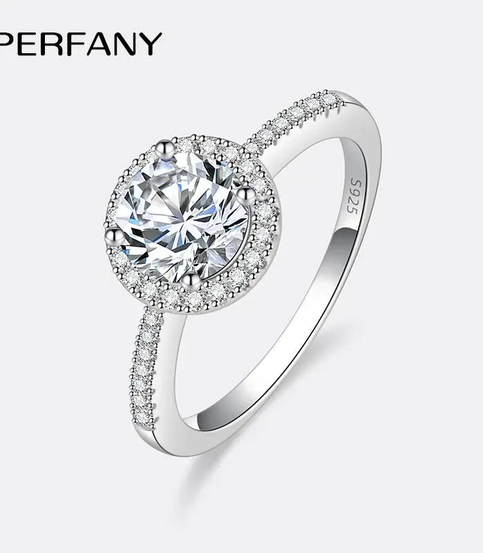 Anillo de moissanita para mujer, chapado en plata pura S925, oro blanco de 18 quilates, propuesta de diamante redondo, joyería de boda de alta gama 1