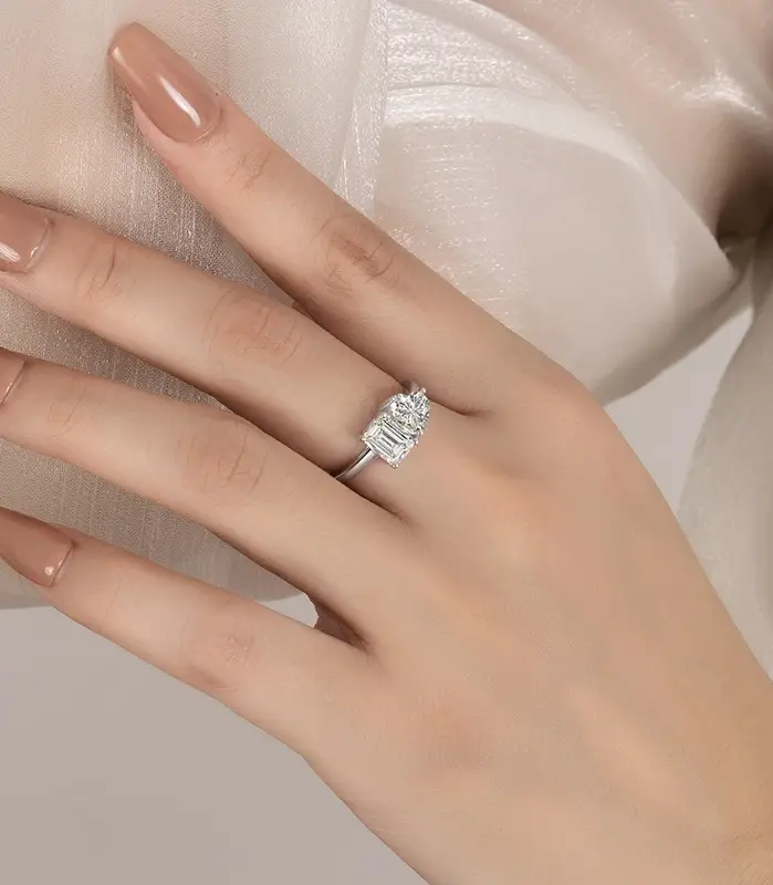 Anillo de moissanita en forma de corazón para mujer, 2 quilates, plata pura S925, Esmeralda/corte de radiación, joyería de boda de diamante de laboratorio 2