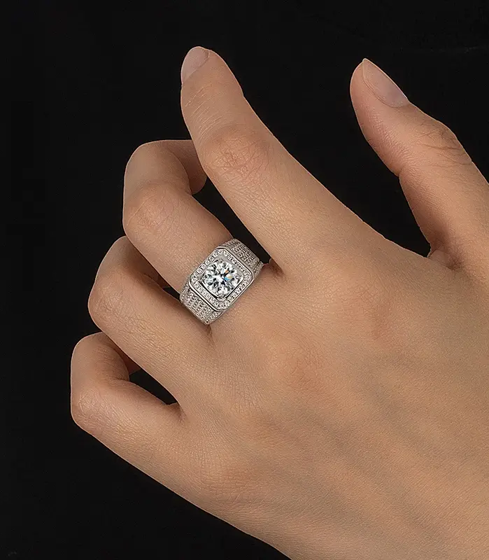 Anillo de moissanita 2/5CT para hombre, conjunto de plata pura S925 con diamantes brillantes, anillo de compromiso, joyería de boda de lujo 2