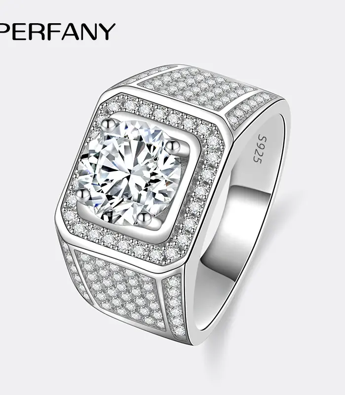 Anillo de moissanita 2/5CT para hombre, conjunto de plata pura S925 con diamantes brillantes, anillo de compromiso, joyería de boda de lujo 1