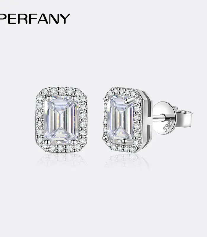 pendientes de moissanita con esmeralda/corte de radiación para mujer, joyería de boda de diamante de imitación Rectangular de plata pura S925, 2 quilates 1