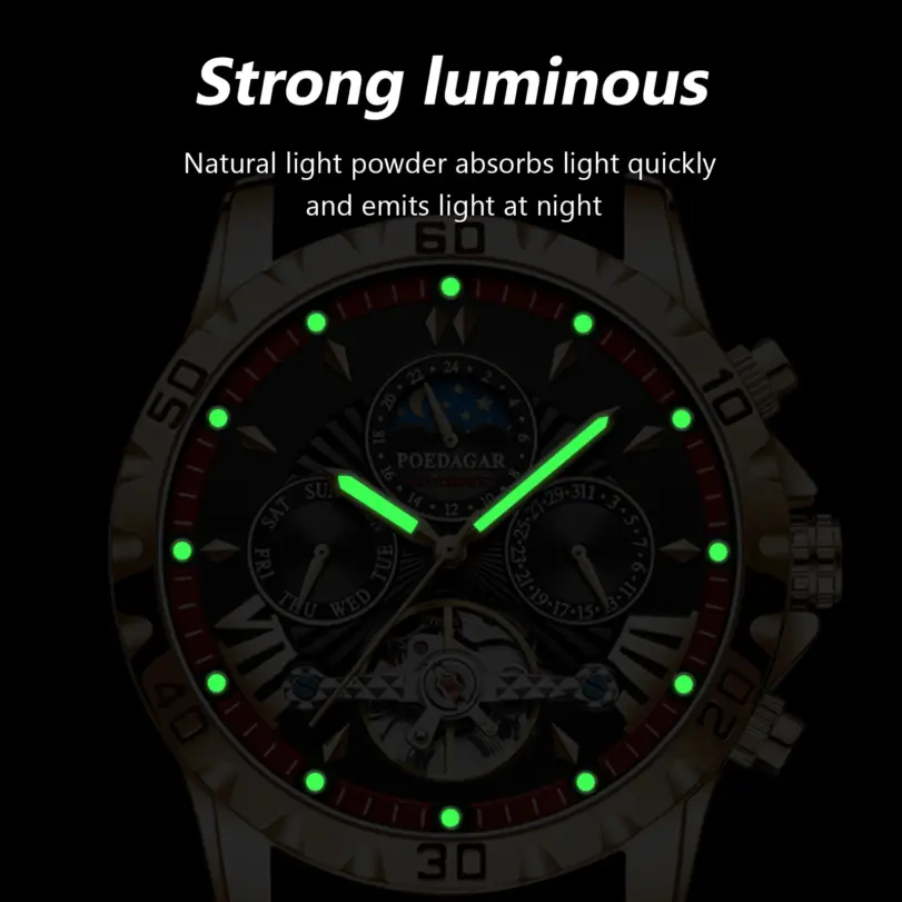 reloj mecánico automático de lujo para hombre, Tourbillon hueco, resistente al agua, luminoso, fecha, semana, relojes de acero inoxidable para hombre 3