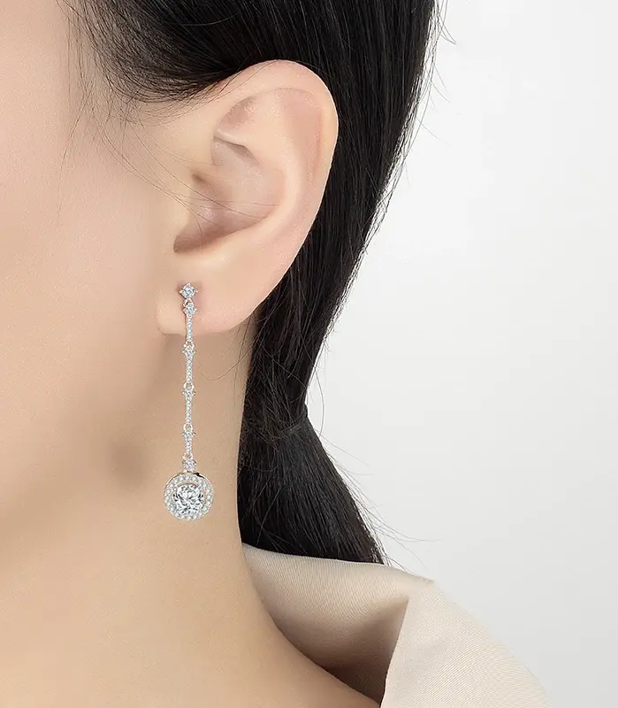 pendientes de gota de moissanita de 1CT para mujer, aretes largos redondos de plata pura S925 con diamantes de laboratorio, joyería de fiesta de alta gama 2