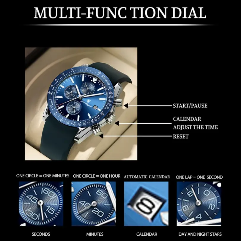 Reloj para hombre, cronógrafo deportivo a la moda, relojes de cuarzo de silicona, reloj de pulsera de lujo resistente al agua con fecha luminosa para hombre 2