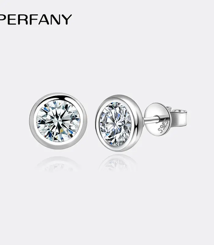 Pendientes de moissanita de 0,3-1 quilates para mujer, pendientes redondos de plata pura S925 con diamantes de laboratorio, joyería de moda 1