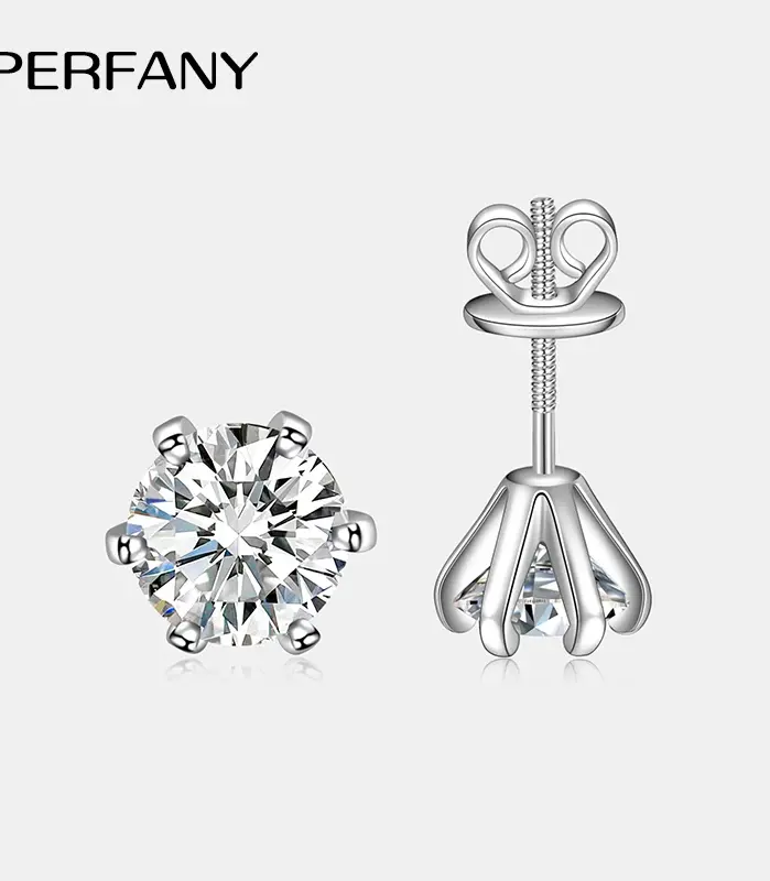 Pendientes de moissanita de 0,3-2 quilates para mujer, tornillo de plata pura S925, joyería de moda de boda con diamantes de laboratorio de seis garras 1