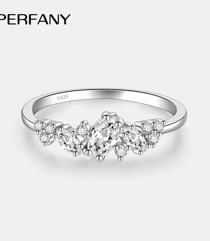 Anillo de moissanita de corte Marquesa para mujer, 0,58 CT, plata pura S925, diamante cultivado en laboratorio, joyería de diseño de moda 1