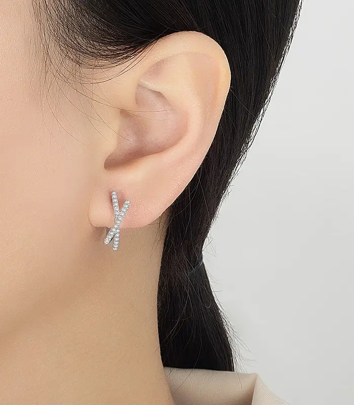 pendientes de aro de moissanita para mujer, 0,28 CT, plata pura S925, diseño cruzado, diamante de laboratorio, joyería de moda, regalo de fiesta 2